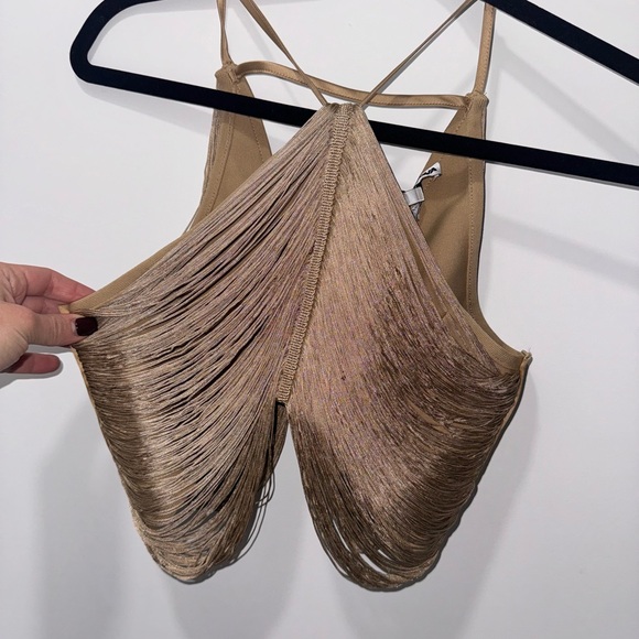 Fashion Nova Metallic Gold Halter Crop Top - Picture 5 of 7